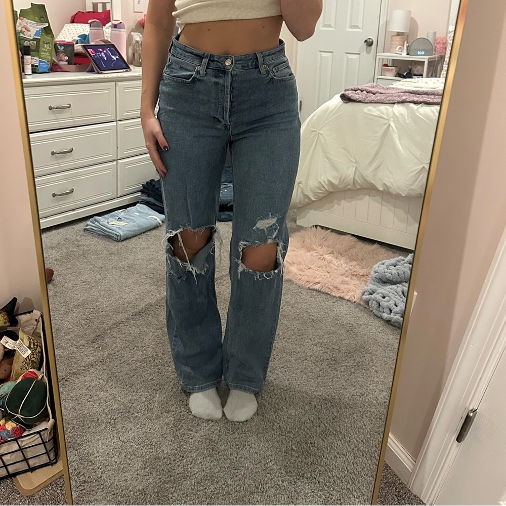 Wild Fable Blue Distressed Straight Leg Jeans